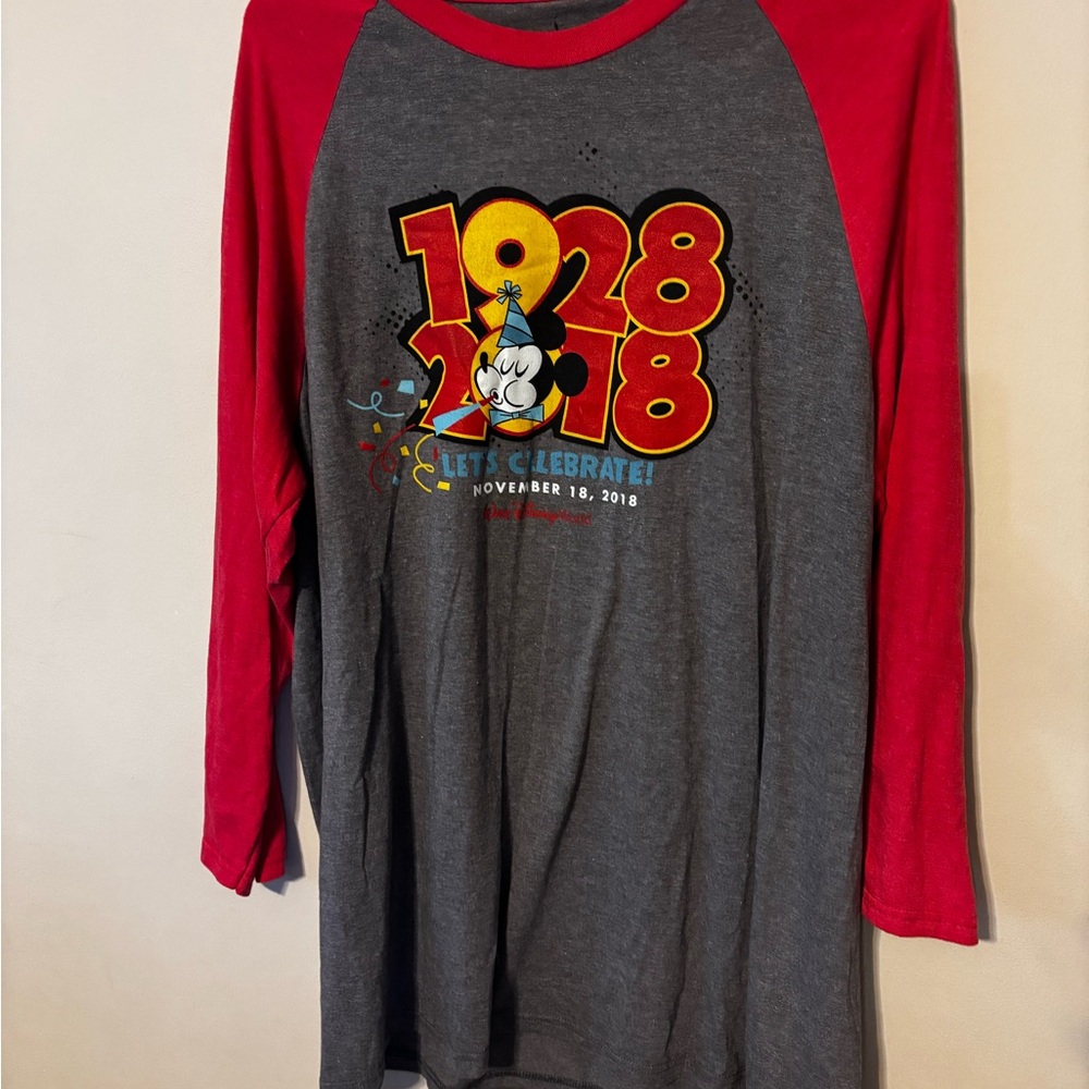 Disney Let's Celebrate Gray and Red Long Sleeve Tee